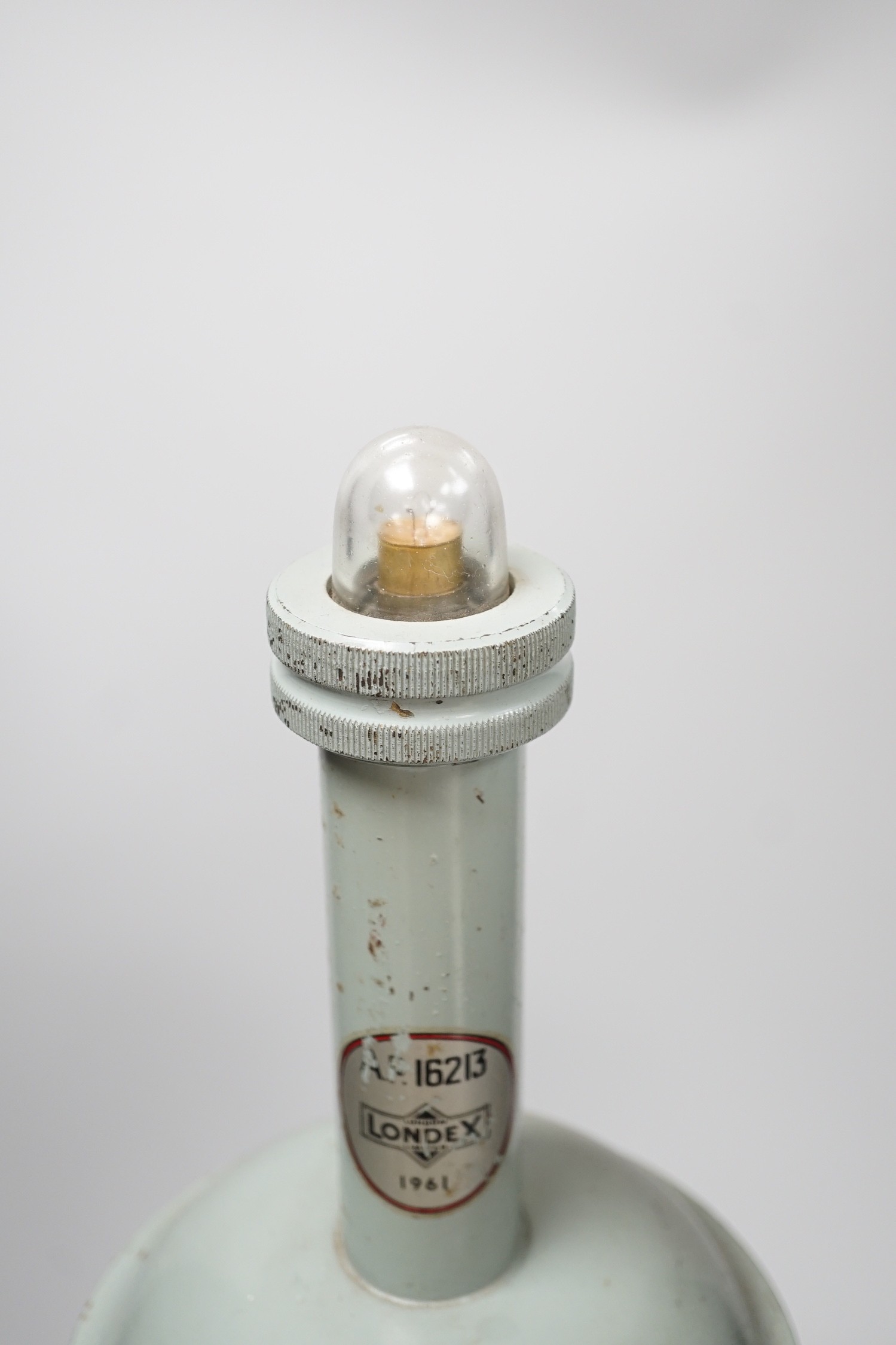 A Londex pale blue Royal Naval floating signal lamp, numbered AP16213 1961, height 53cm